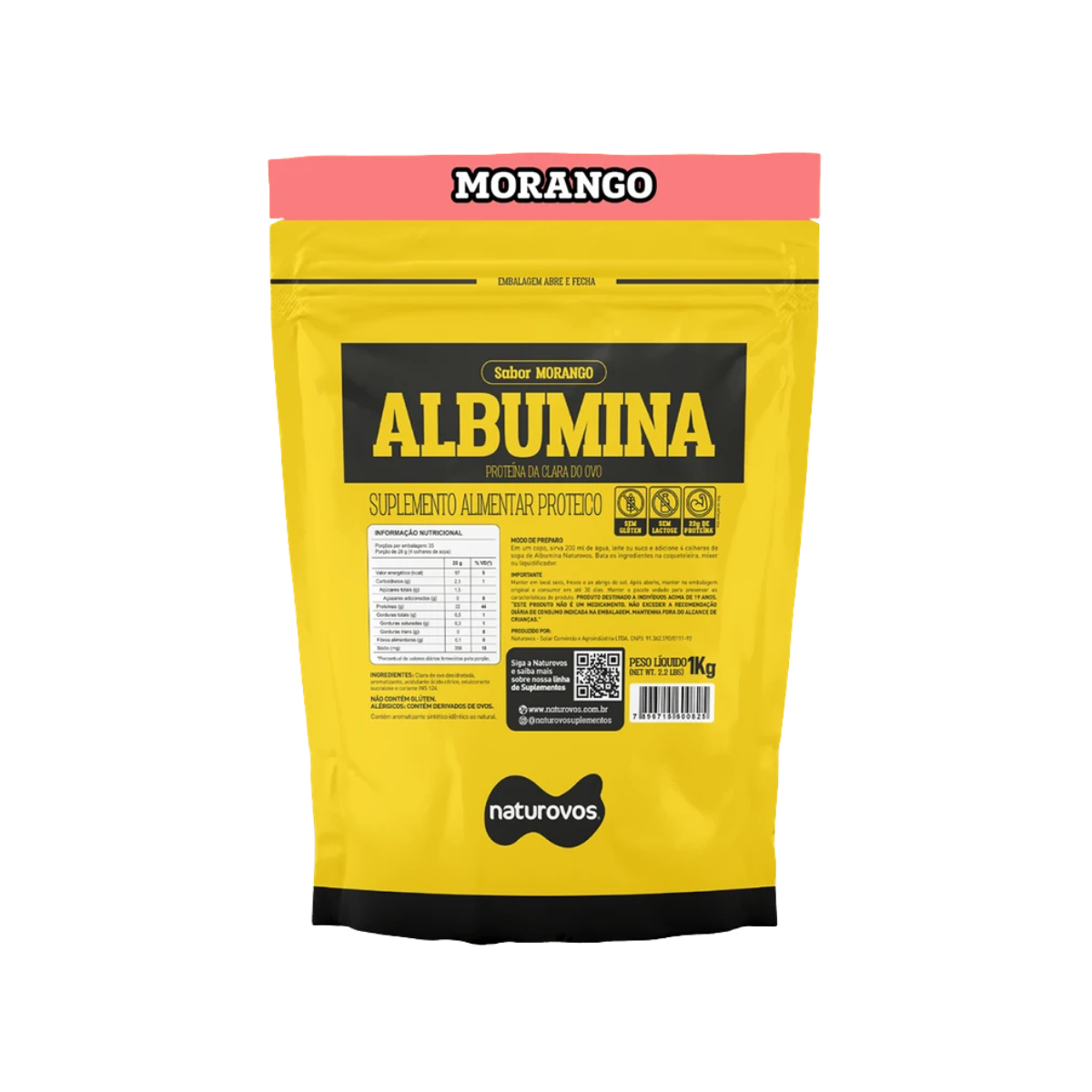ALBUMINA NATUROVOS MORANGO REFIL 1KG