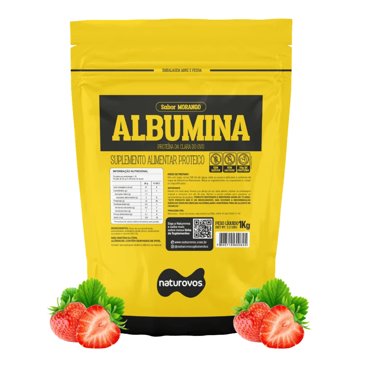 ALBUMINA NATUROVOS MORANGO REFIL 1KG