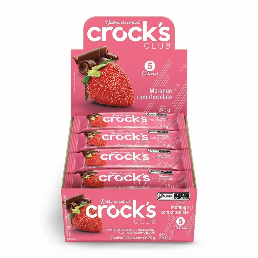 CROCKS CLUB BARRA DE CEREAL MORANGO C/ CHOCOLATE 20G