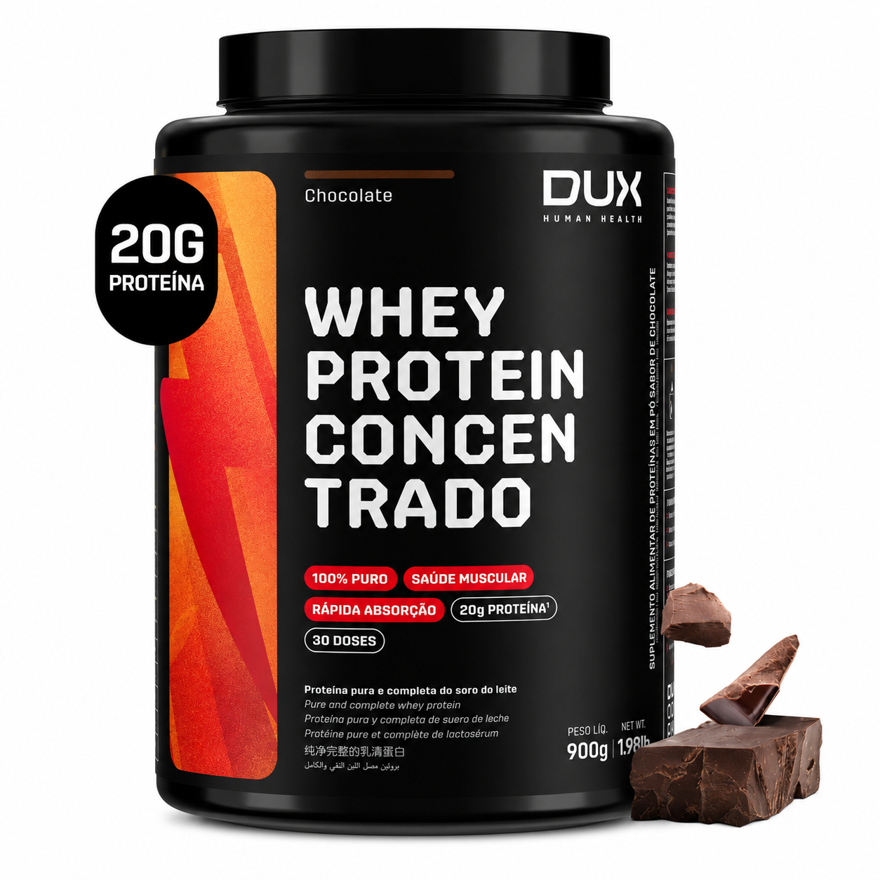 WHEY CONCENTRADO DUX POTE HUMAN HEALT CHOCOLATE 900 GR
