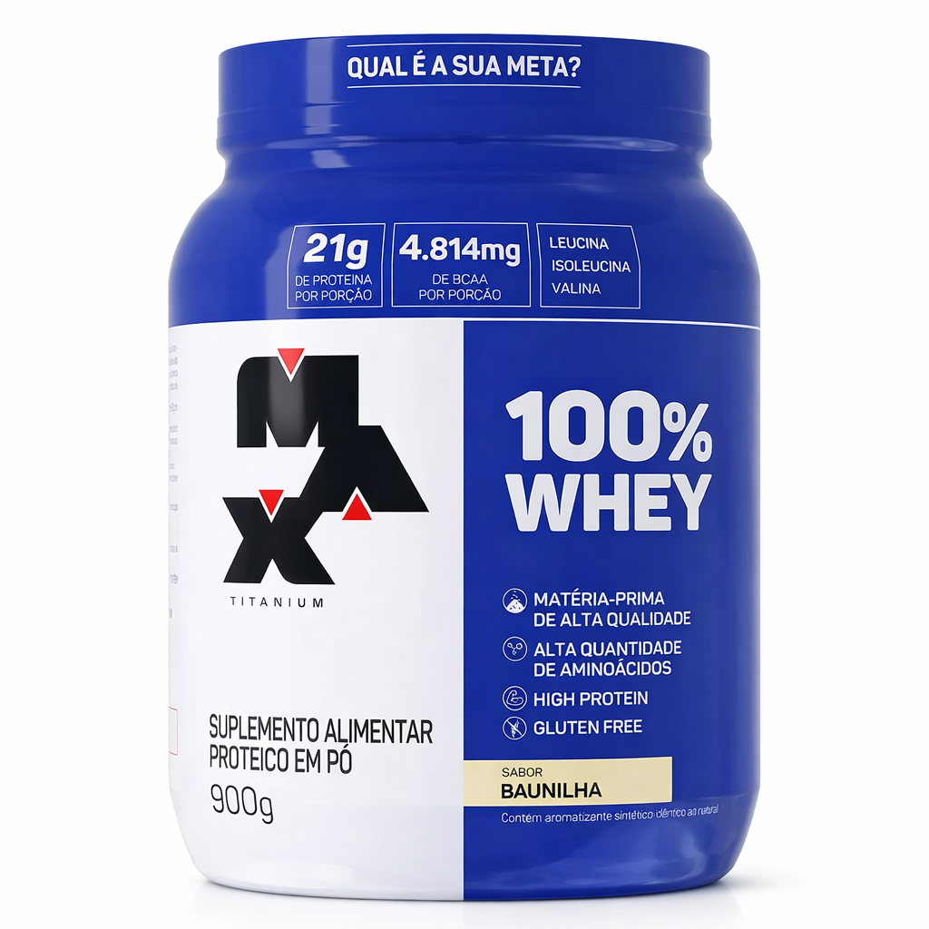 MAX 100% WHEY POTE 900G BAUNILHA