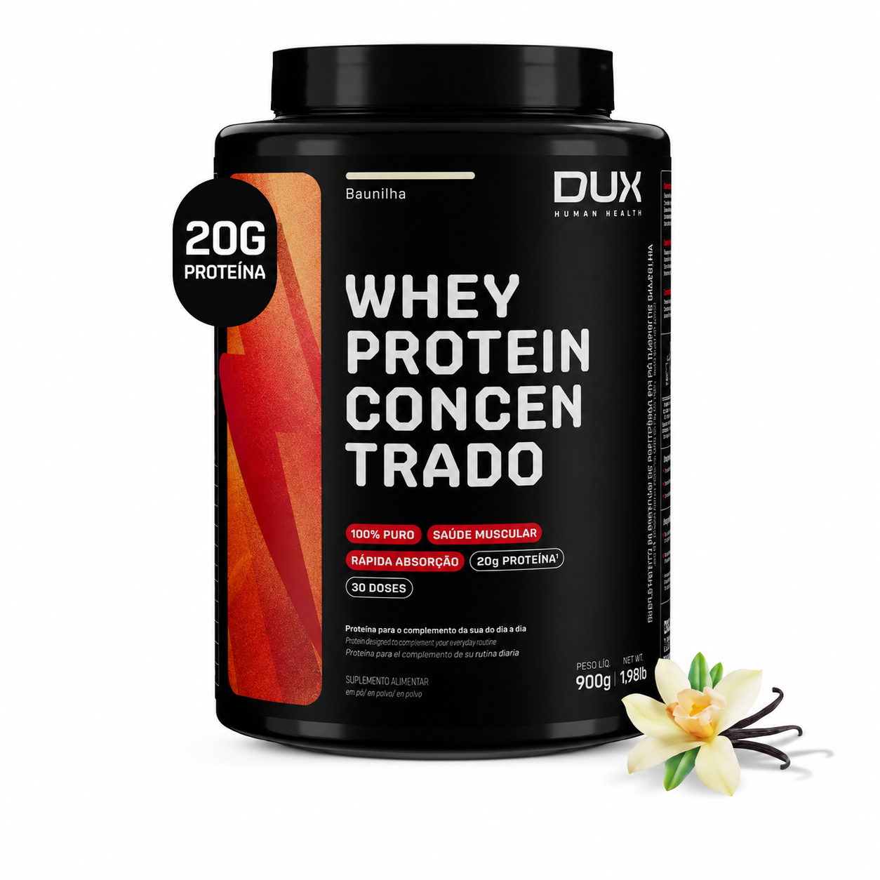 WHEY CONCENTRADO DUX POTE HUMAN HEALT BAUNILHA 900 GR