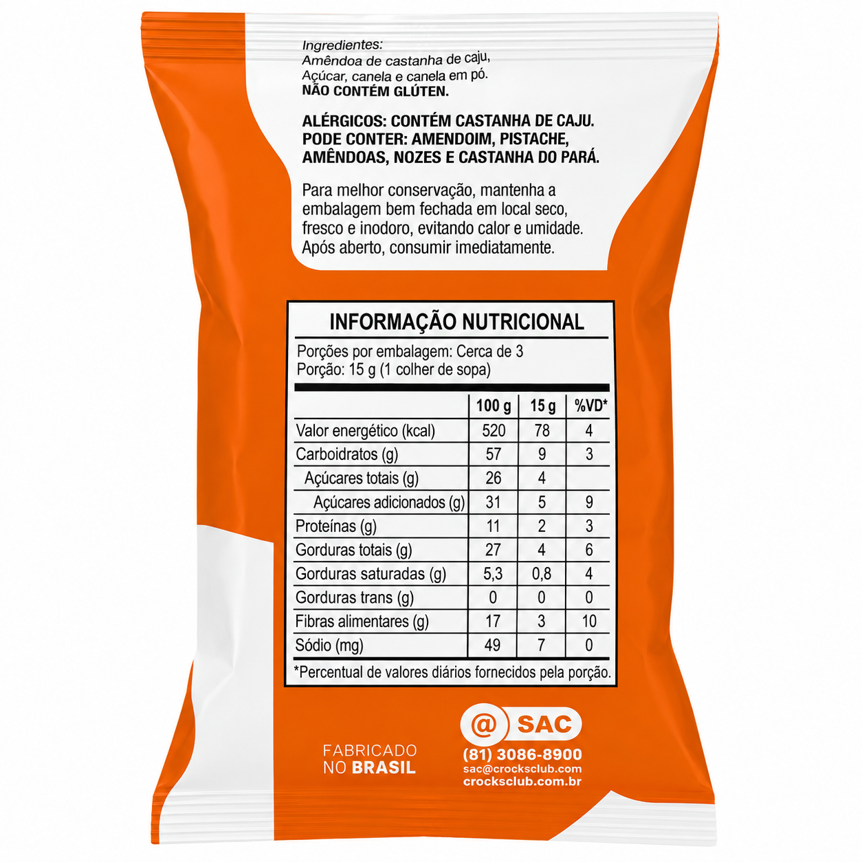 CROCKS CLUB CASTANHA CAJU CARAMELIZADA 40G