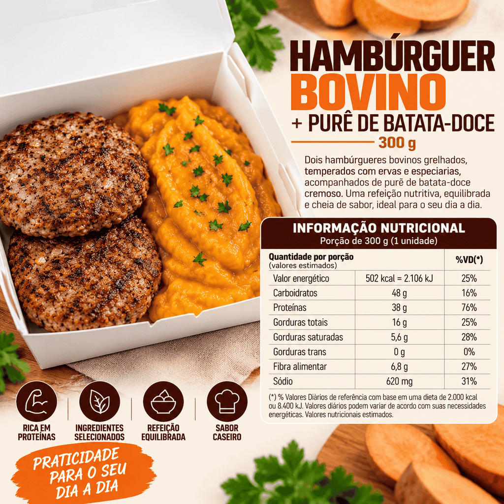 Marmita Congelada Fits Hamburguer com Pure de Batata 300gr