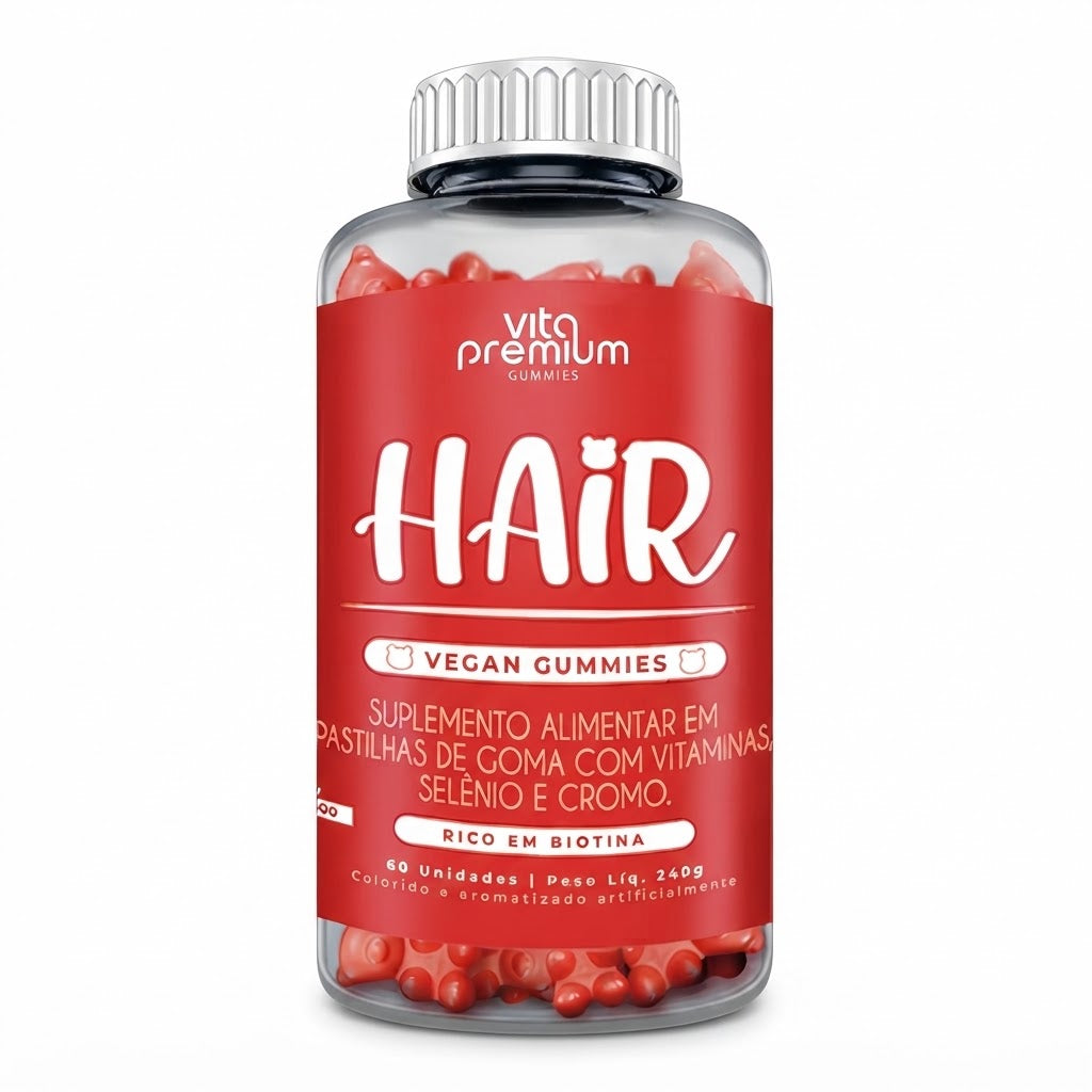 VITA PREMIUM HAIR EM GOMAS - MORANGO - VITAMINA PARA OS CABELOS