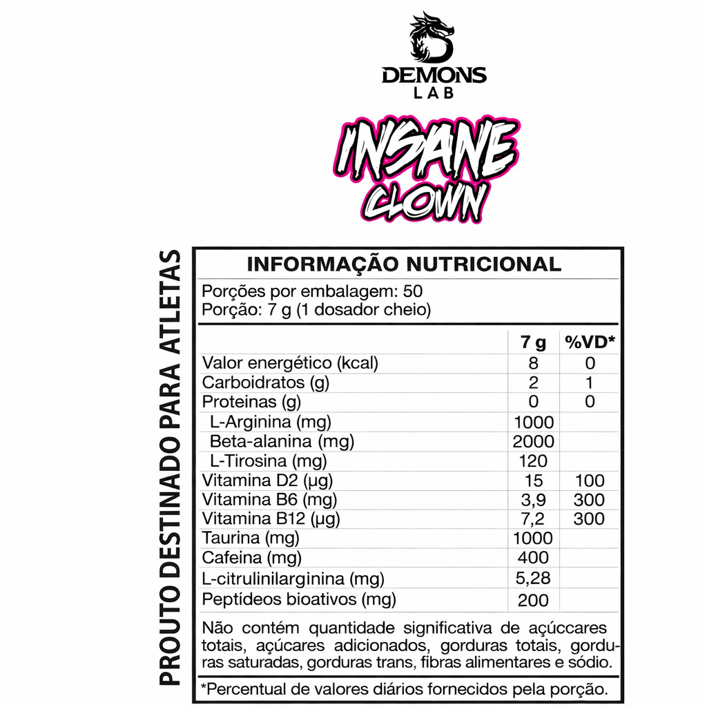 PRE TREINO INSANE CLOWN DEMONS LAB SABOR SABOR TUTTI FRUIT 350G