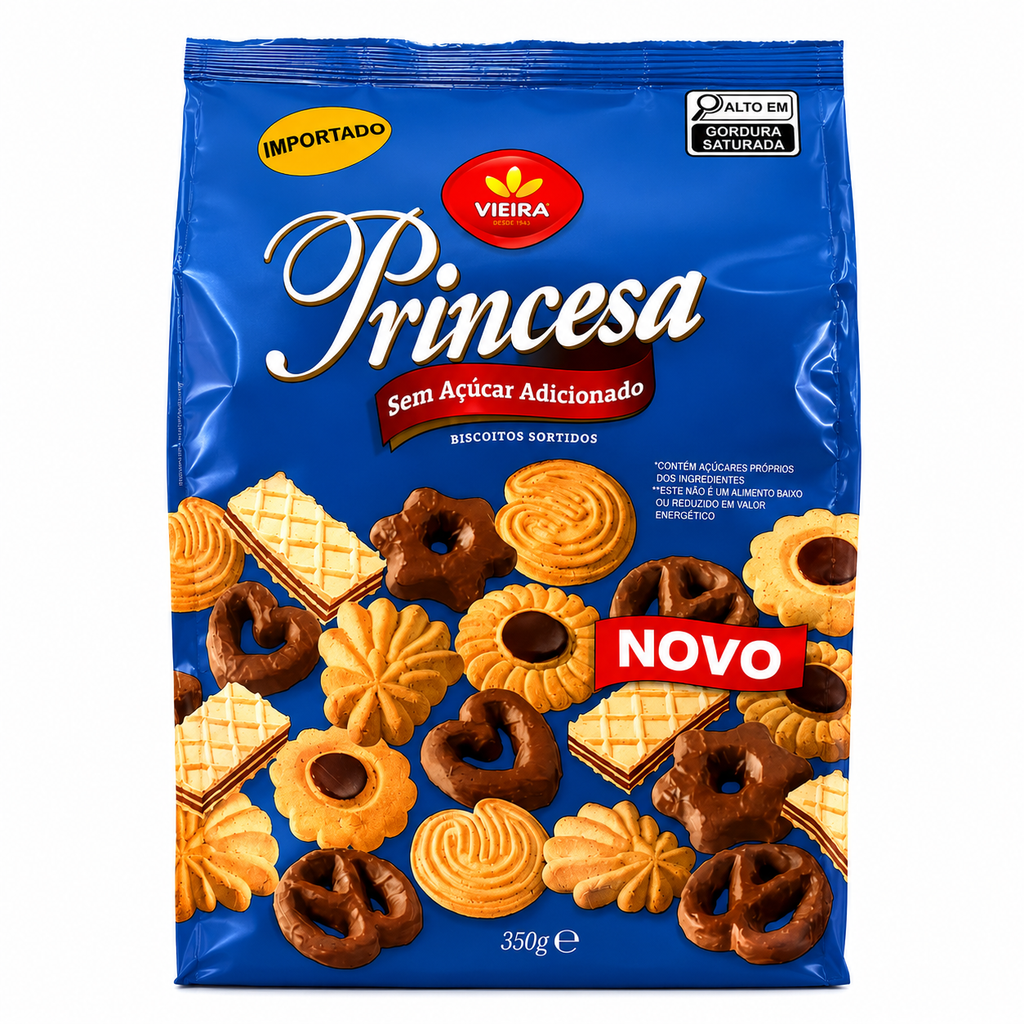 BISCOITO VIEIRA PRINCESA ASSORTED SEM AÇÚCAR 350G