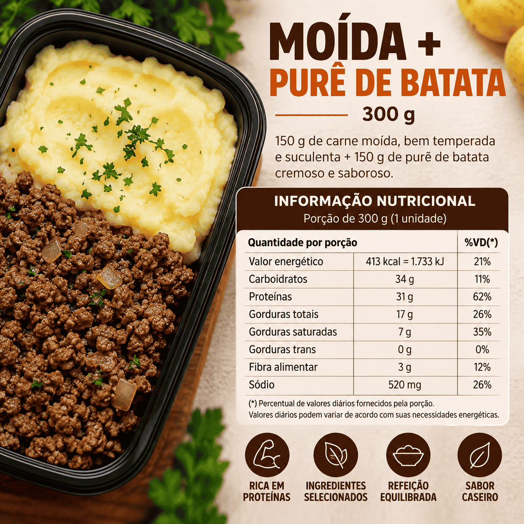 Marmita Congelada Fits Carne Moida com Pure de Batata 300gr