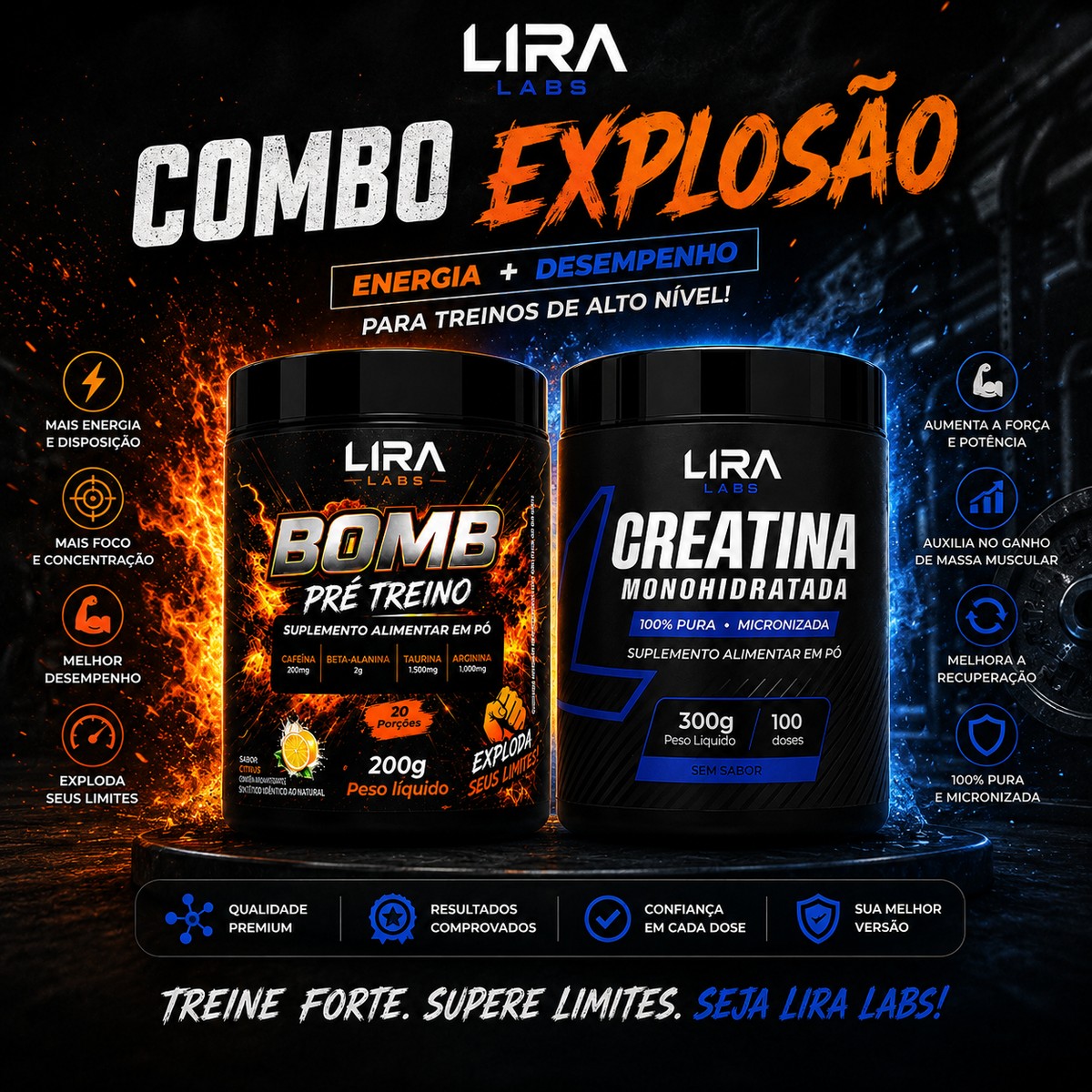 COMBO LIRA LABS CREATINA + PRÉ TREINO LIMÃO SICILIANO