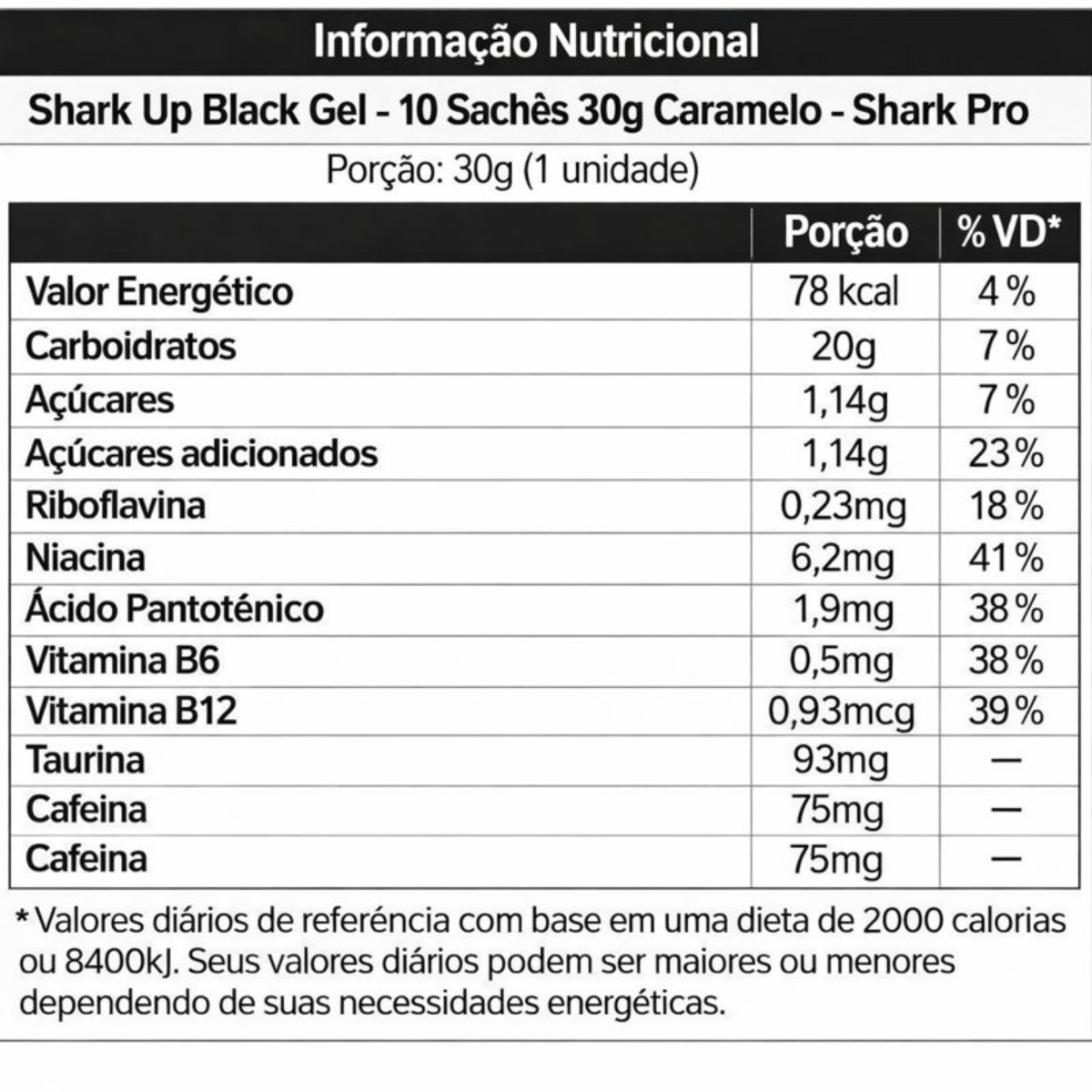 SHARK-UP BLACK GEL CARAMELO DE 30G