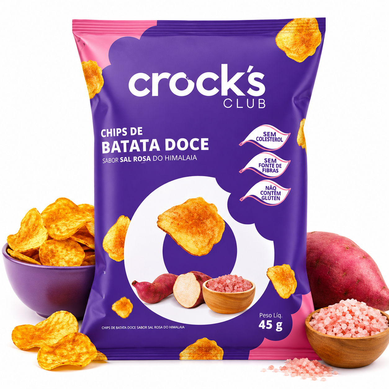 CROCKS CLUB BATATAS DOCE CHIPS SAL ROSA DO HIMALAIA 45G